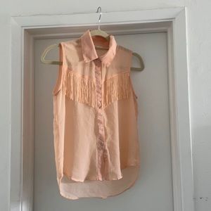 Cowboy see tru fringy peachy blouse